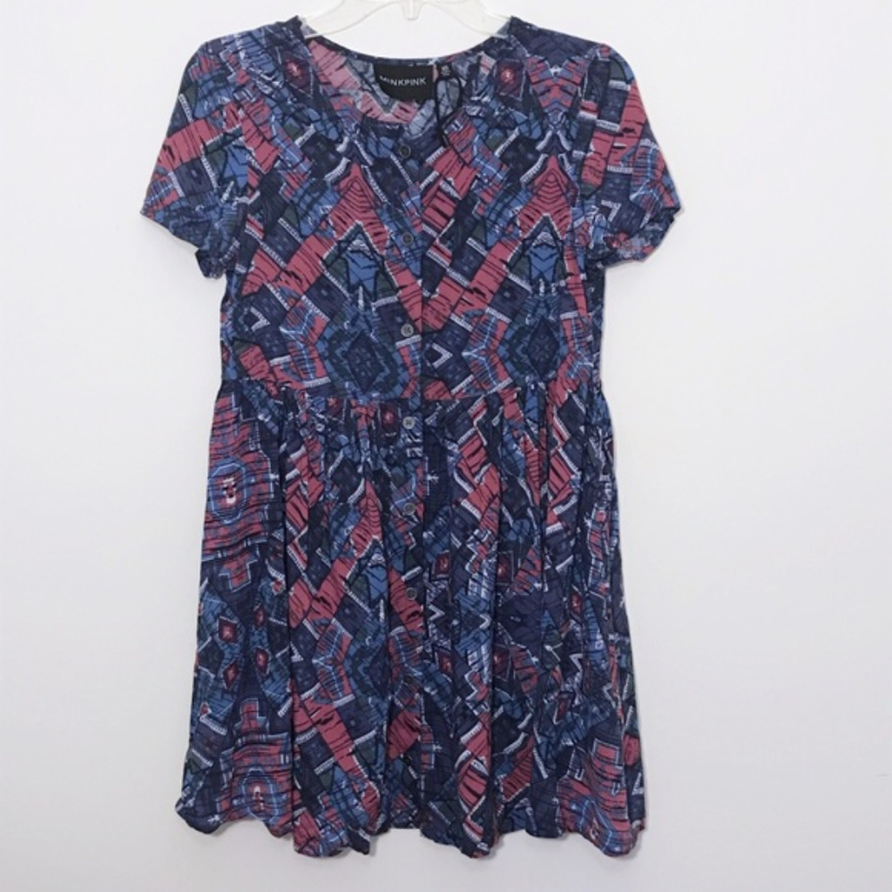 NWOT MINKPINK Geometric Button Front Mini Dress